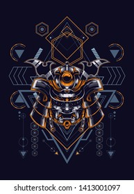 Samurai helmet head with sacred geometry pattern