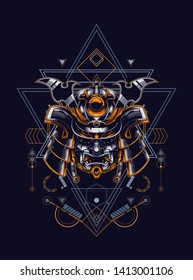 Samurai helmet head with sacred geometry pattern