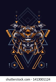 Samurai helmet head with sacred geometry pattern