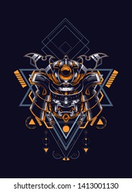 Samurai helmet head with sacred geometry pattern
