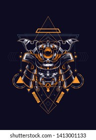 Samurai helmet head with sacred geometry pattern