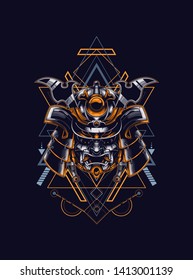 Samurai helmet head with sacred geometry pattern