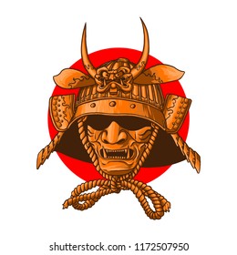 Samurai Helmet Illustration, Isolated Vector