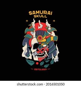 samurai helmet illustrations with skull