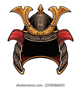 Samurai helmet japanese editable vector illustration