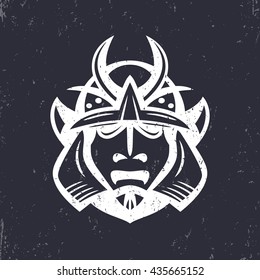 Samurai helmet, japanese facial armour worn by the samurai warrior, traditional martial mask, vector illustration