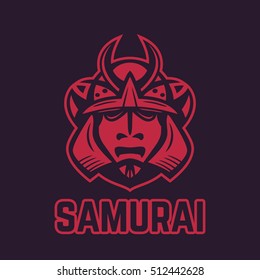 Samurai helmet, japanese facial armour worn by the samurai warriors, japanese traditional martial mask, vector illustration