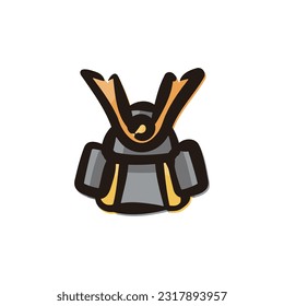 Samurai helmet - Japanese traditional culture icon (Hand-drawn line, colored version)