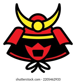 Samurai helmet, japanese warrior mask line icon. Vector icon design simple. Isolated on white background