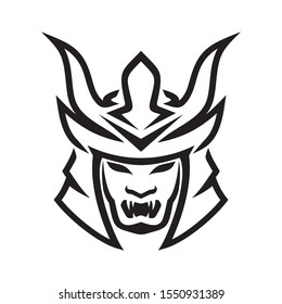 Samurai helmet mask line art illustration vector