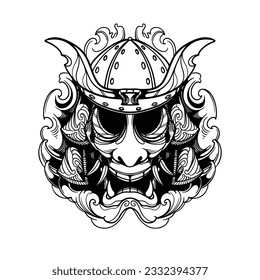 samurai helmet oni demon illustration