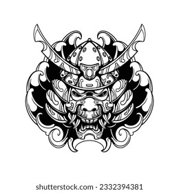 samurai helmet oni demon illustration