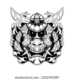 samurai helmet oni demon illustration