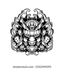samurai helmet oni demon illustration