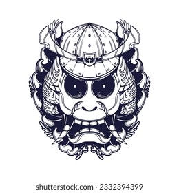 samurai helmet oni demon illustration