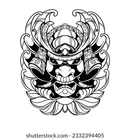 samurai helmet oni demon illustration