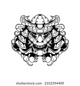 samurai helmet oni demon illustration