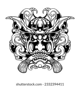 samurai helmet oni demon illustration