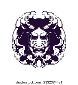 samurai helmet oni demon illustration