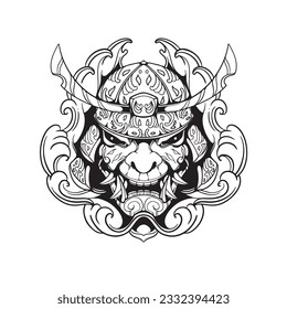 samurai helmet oni demon illustration