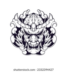 samurai helmet oni demon illustration