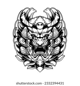 samurai helmet oni demon illustration
