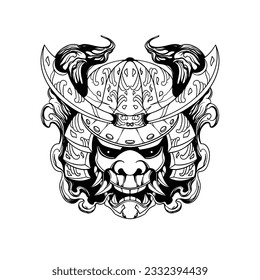 samurai helmet oni demon illustration