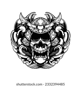 samurai helmet oni demon illustration
