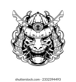 samurai helmet oni demon illustration