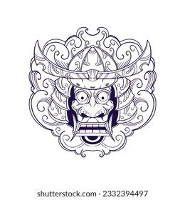 samurai helmet oni demon illustration