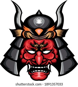 Samurai Helmet Oni Demon Red