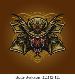 Samurai helmet with oni japan mask illustration