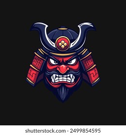 Samurai helmet with an oni mask vector Illustrations