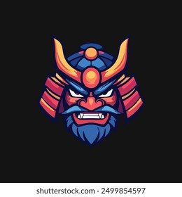 Samurai helmet with an oni mask vector Illustrations