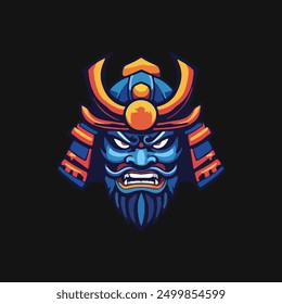 Samurai helmet with an oni mask vector Illustrations