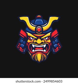 Samurai helmet with an oni mask vector Illustrations