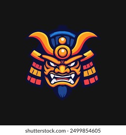 Samurai helmet with an oni mask vector Illustrations