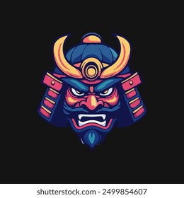 Samurai helmet with an oni mask vector Illustrations