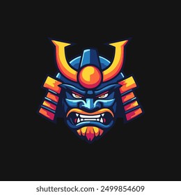 Samurai helmet with an oni mask vector Illustrations