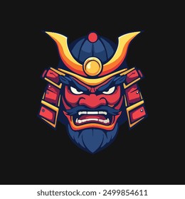 Samurai helmet with an oni mask vector Illustrations