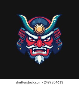 Samurai helmet with an oni mask vector Illustrations