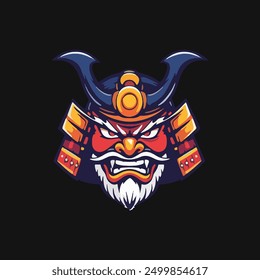 Samurai helmet with an oni mask vector Illustrations