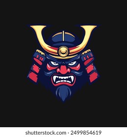 Samurai helmet with an oni mask vector Illustrations