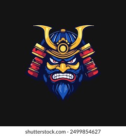 Samurai helmet with an oni mask vector Illustrations