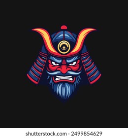 Samurai helmet with an oni mask vector Illustrations