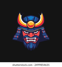 Samurai helmet with an oni mask vector Illustrations