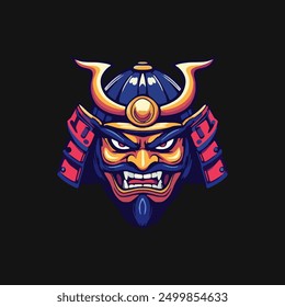 Samurai helmet with an oni mask vector Illustrations