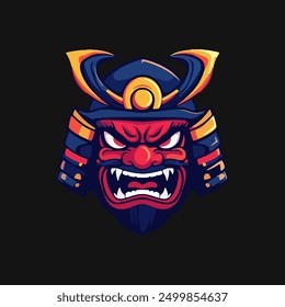 Samurai helmet with an oni mask vector Illustrations