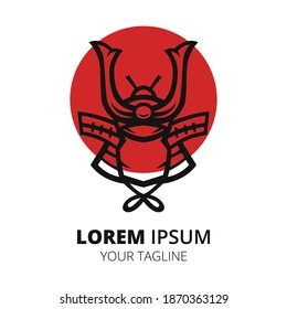 Vector de diseño de línea simple del casco de Samurai.