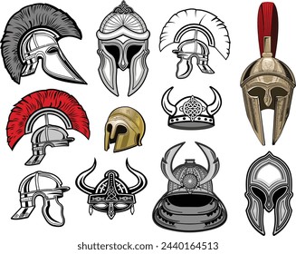 Samurai helmet, Spartan helmet, Roman centurion helmet, Viking helmet
